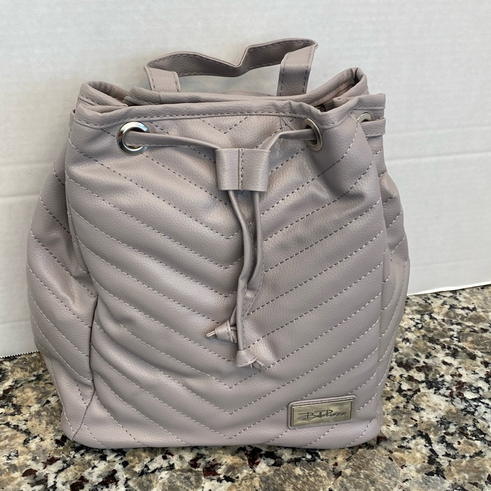 NWT Bella Russo Faux Leather Quilted Backpack Bag Purse Tan/Gray - NEW